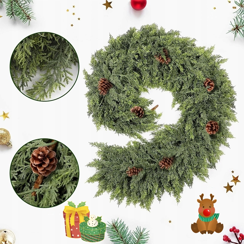 Vánoční Girlanda 180 CM Umělá Se 7 Šiškami Na Dveře Krb Stěna