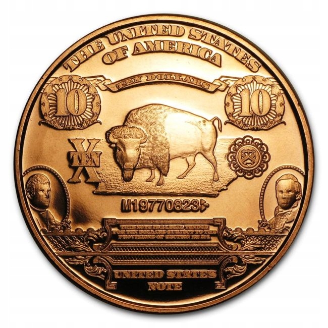1 uncja miedzi $10 Bison Banknote próba 999 w Kapslu
