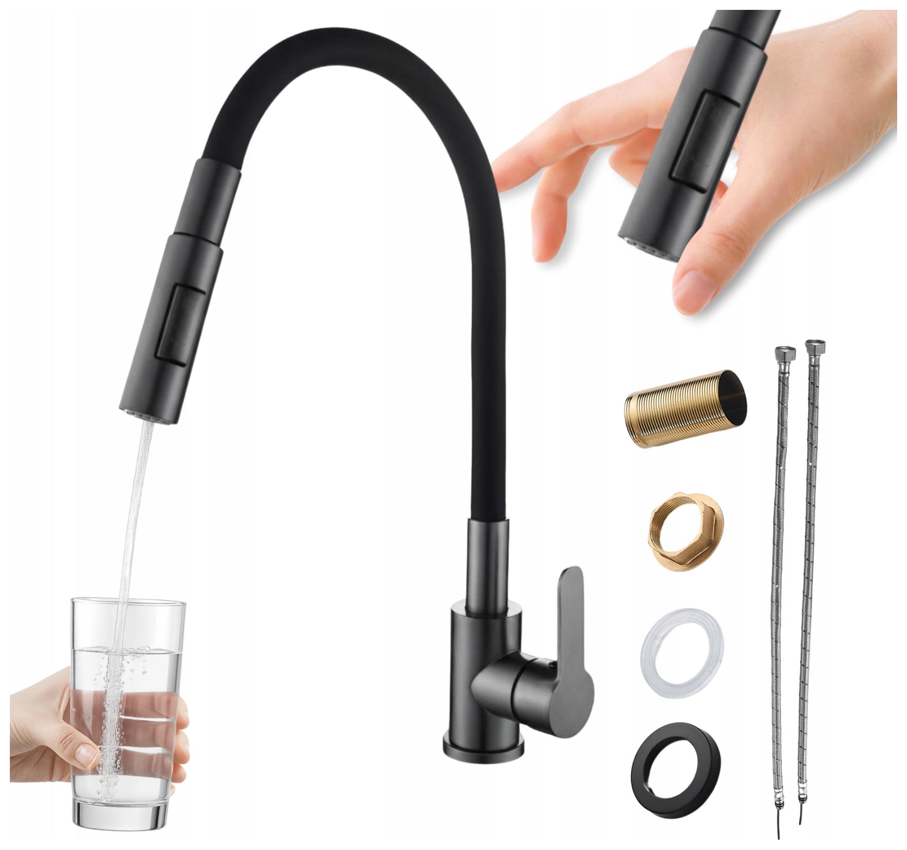 Kuchyňská baterie Gun Metal Elastická Černá výtoková Kohoutek Černý Reno