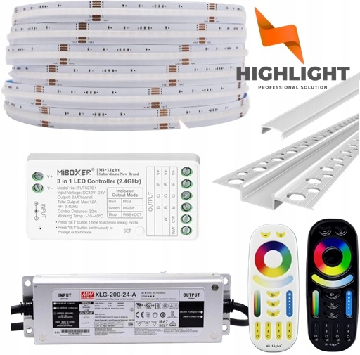 10m Sada Fasáda Cob Led pásik RGBW-16w/24V IP65 Profil GK6-3 Tienidlo