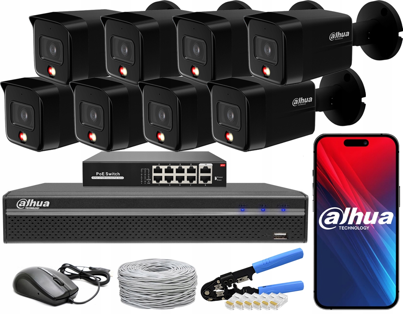 Zestaw Monitoringu Dahua 8 Kamer 6Mpx IPC-HFW1639TC-A-IL Black PoE