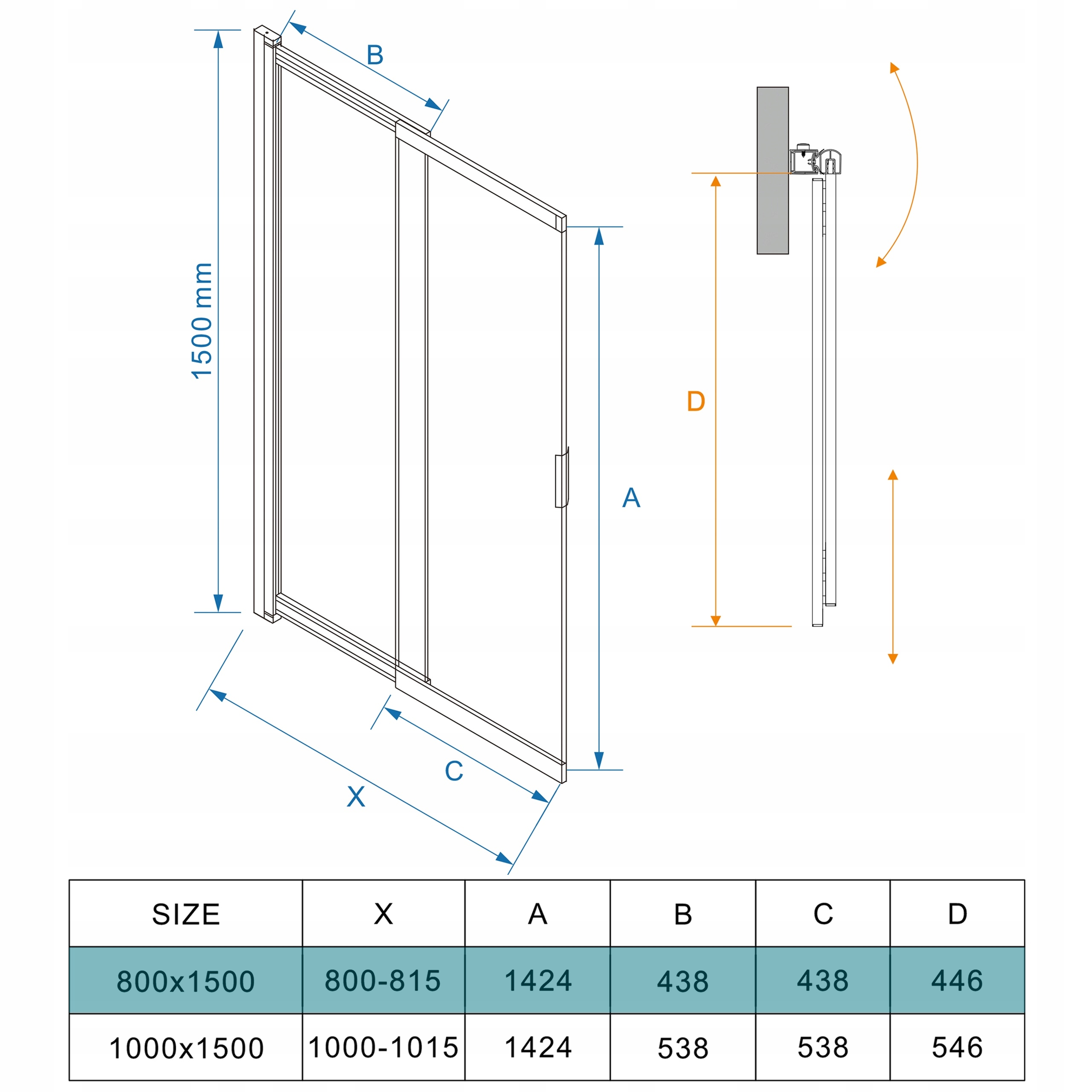 PARAWAN NAWANNOWY 2-SKRZYDŁOWY PRZESUWNY 80CM SLIDE TRANSPARENTNY CHROM Linia Mitis