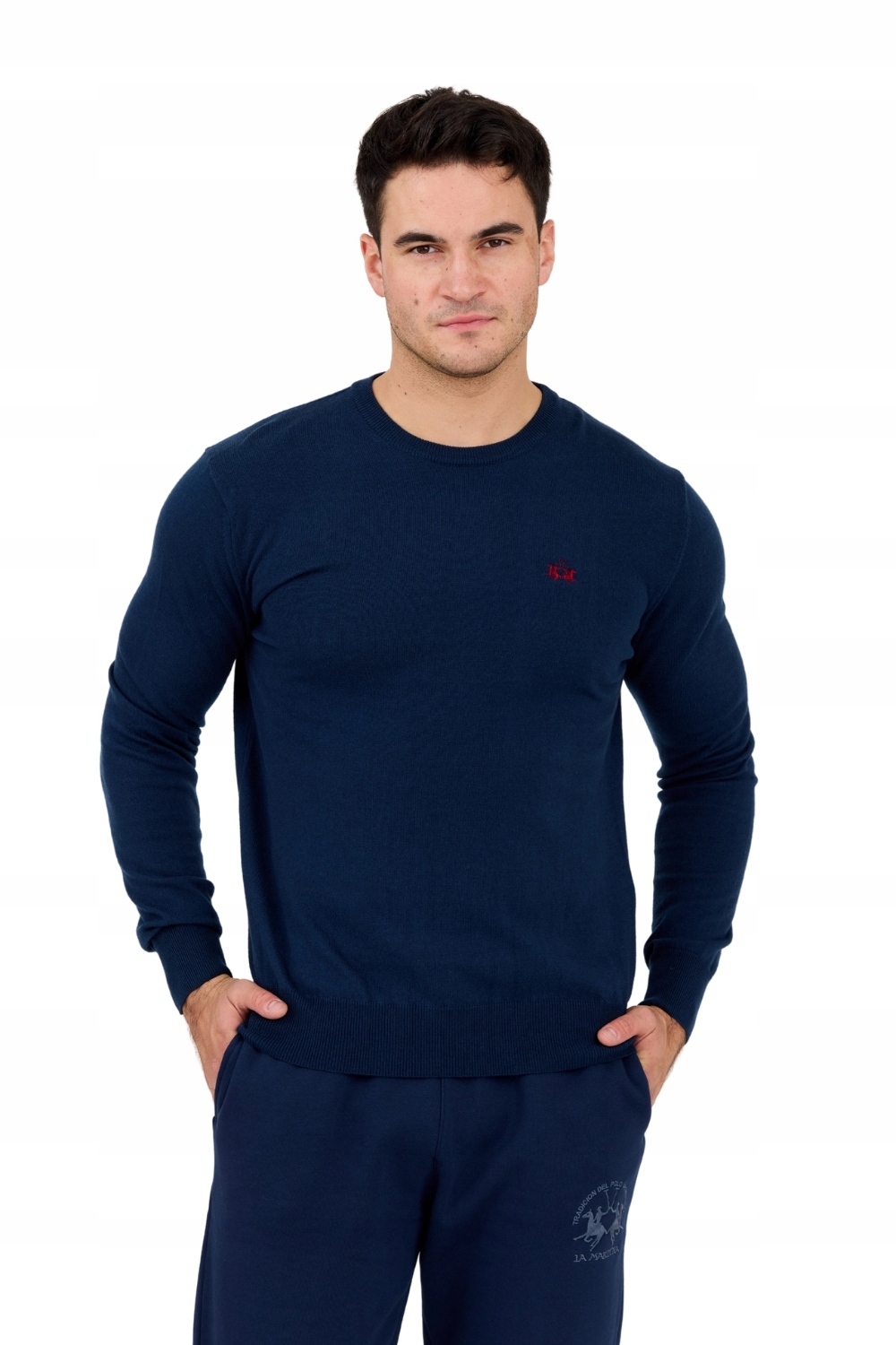 La Martina Tmavě modrý pánský svetr Basic Cotton Wool M