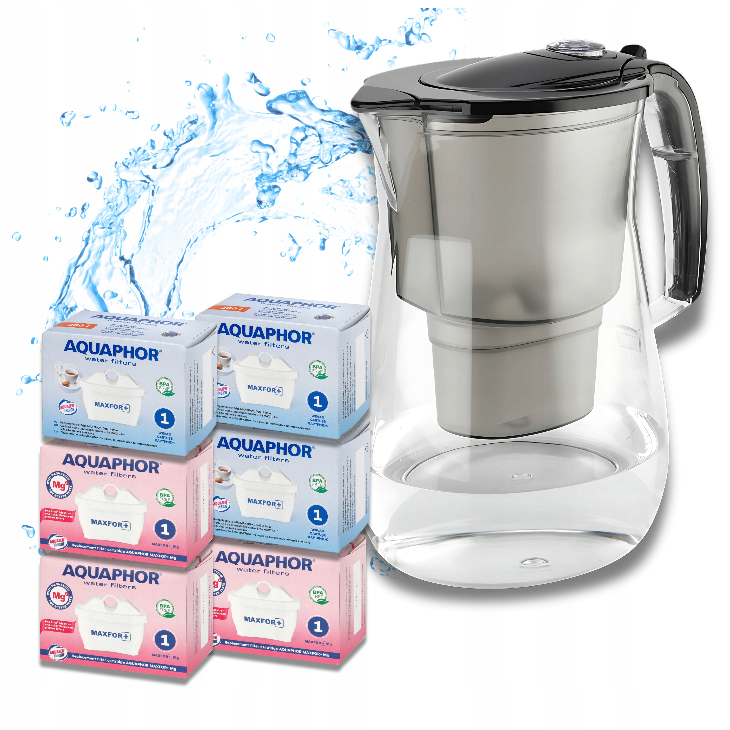 Filtrační konvice na vodu Aquaphor Onyx 4,2L 6 náplní (3Mg +3), černá