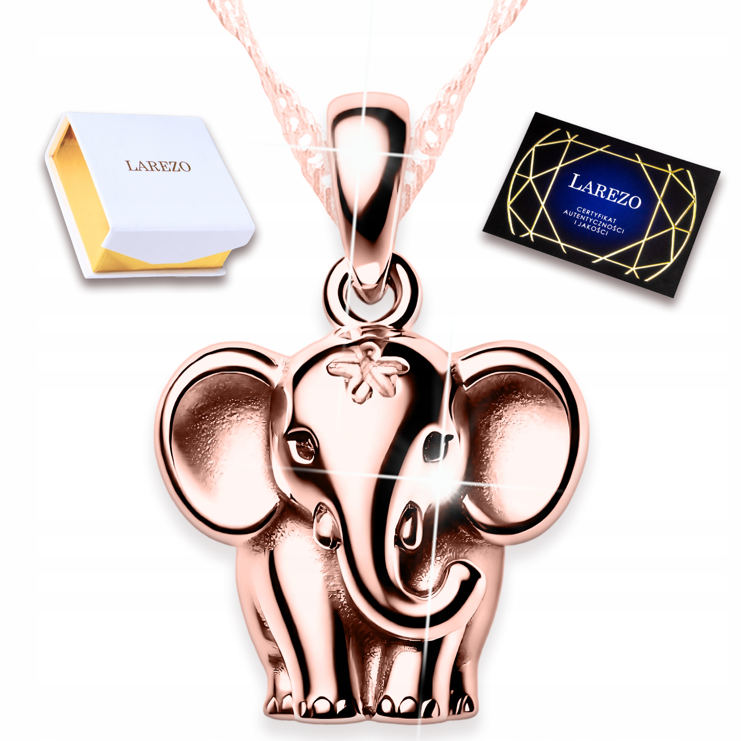 Pozlacený náhrdelník se slonem 925 Růžový slon Závěsný lesklý Slon