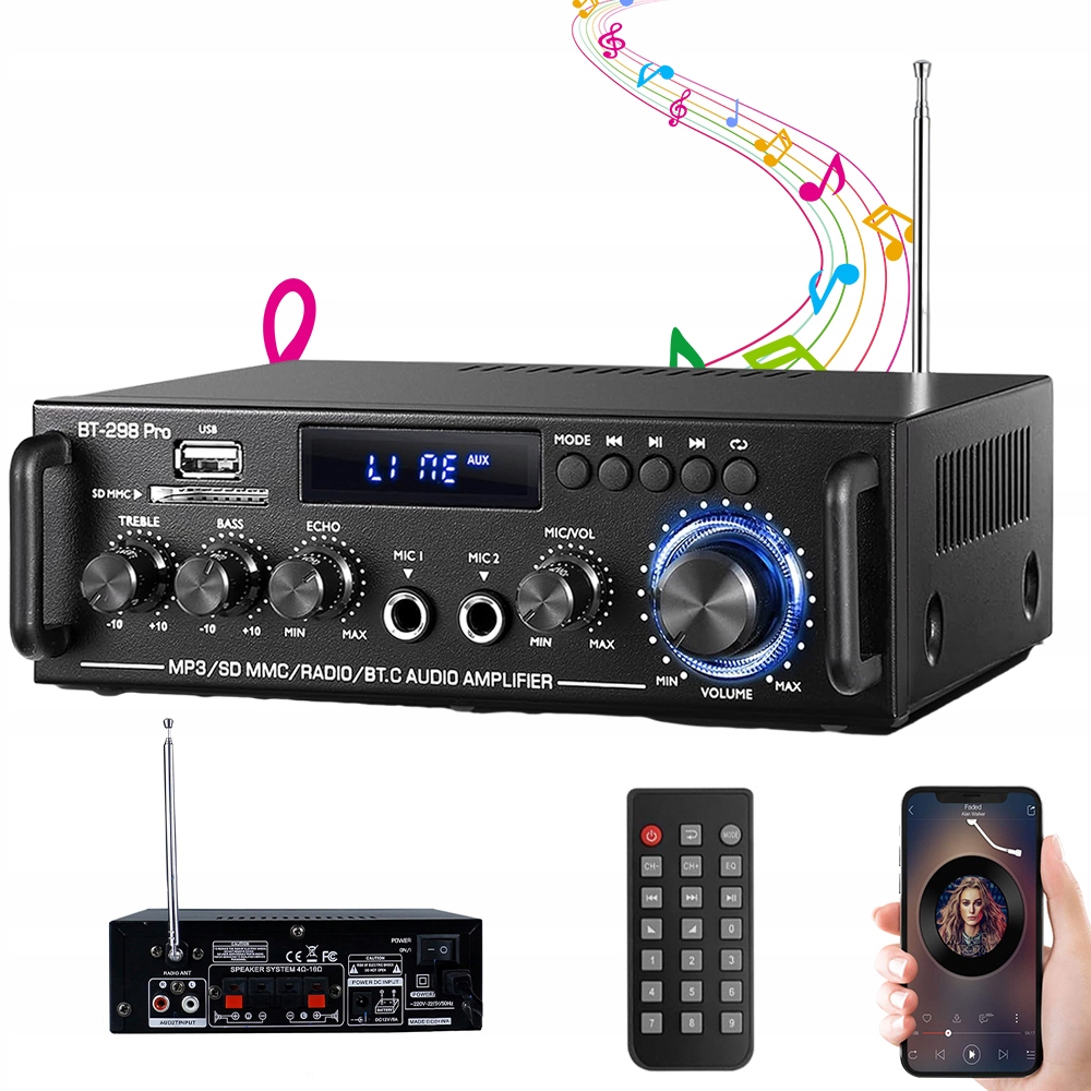 Stereofonní Audio Zesilovač, Dvoukanálový Bluetooth Přijímač, Rádio