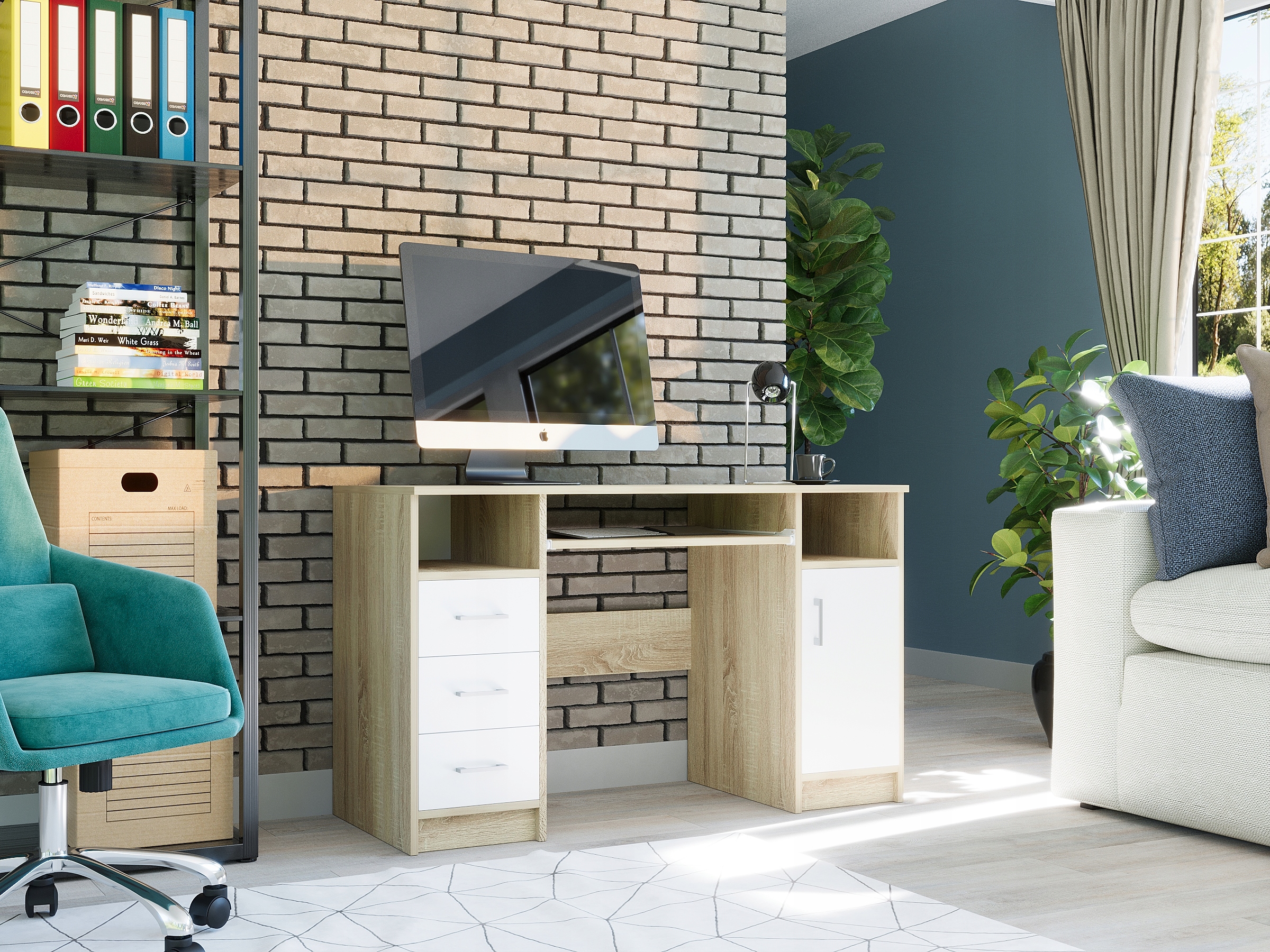 Biurko komputerowe stolik 124cm sonoma białe N11