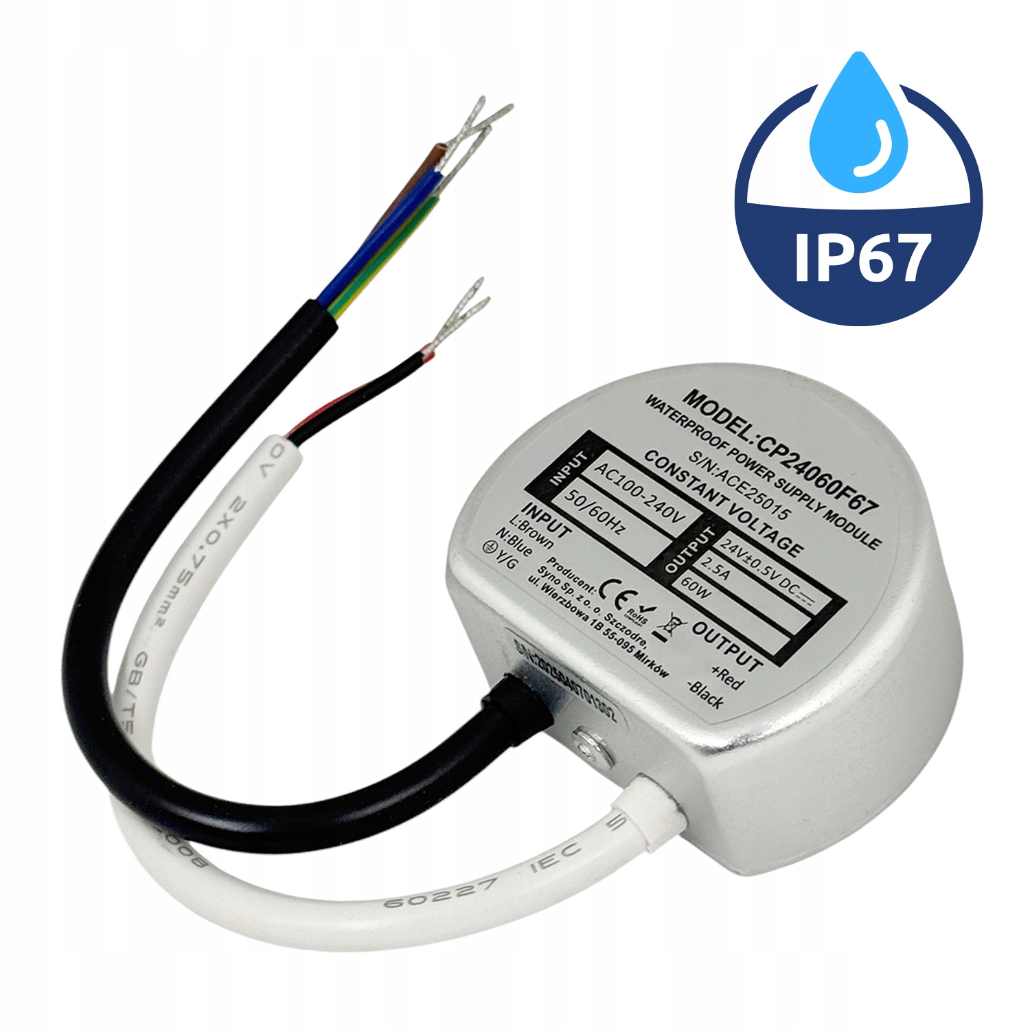 Napájecí zdroj pro Led Vodotěsný 24V 60W 1,25A IP67