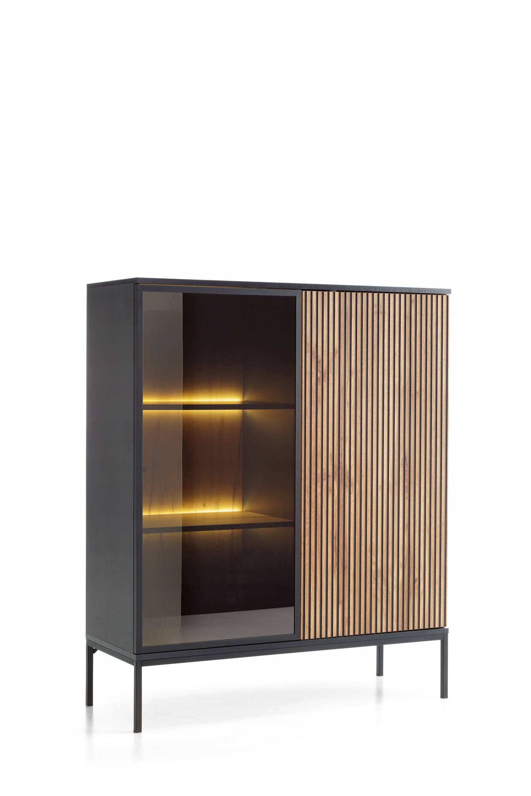 Komoda witryna Sento WT104 czarny, dąb wotan loft Led