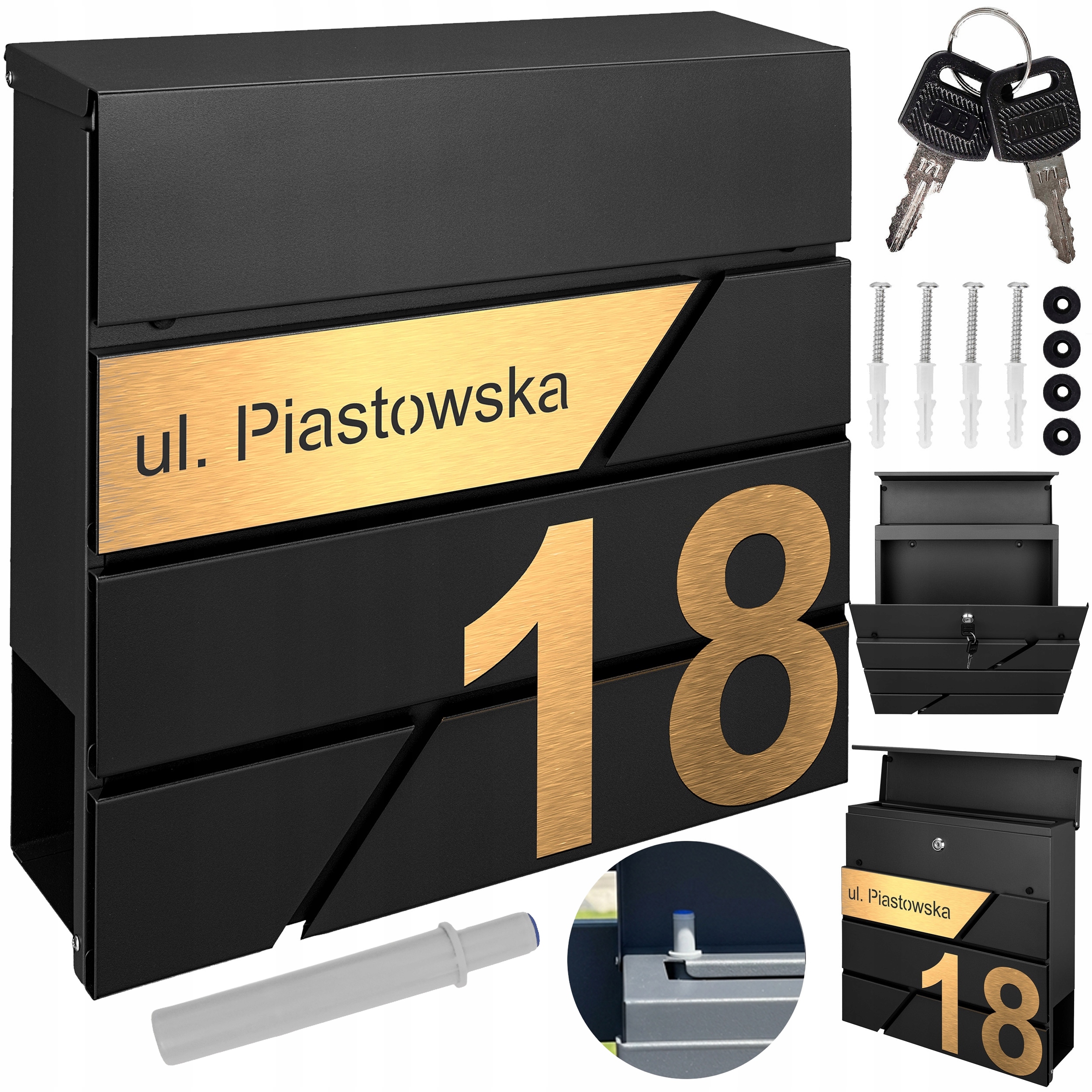 Černá Poštovní Schránka Zlatá Cedulka Číslo