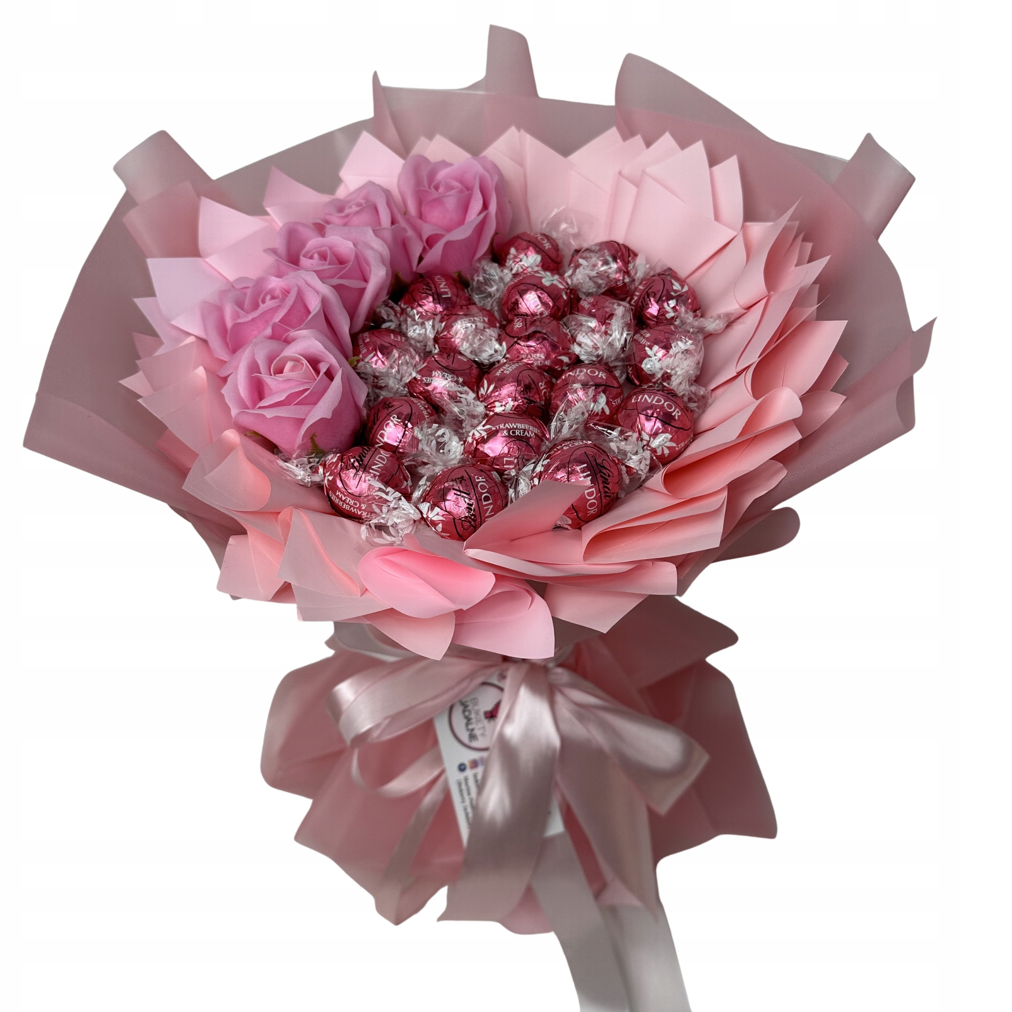 Levně Dárková Sada Kytice Lindor Růžová Narozeniny Svátek Matek Svatba Baby Shower