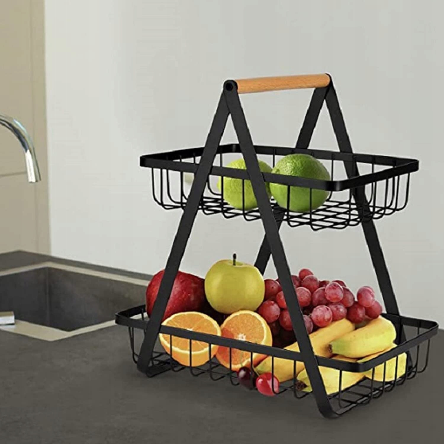 DWUPOZIOMOWY KOSZ NA OWOCE WARZYWA OZDOBNY METALOWY POJEMNIK PATERA CZARNY EAN (GTIN) 5904569277895