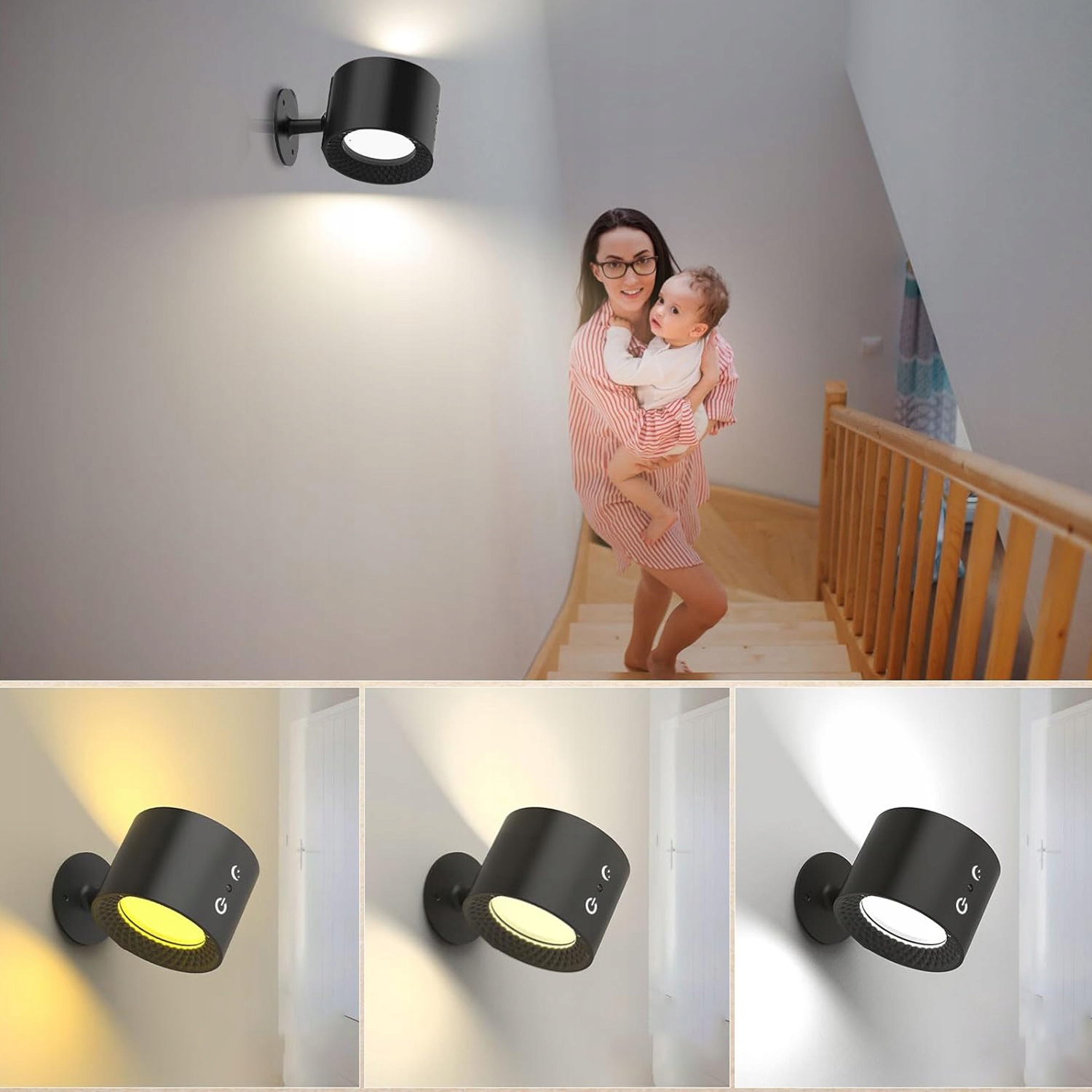 KINKIET ŚCIENNY LED BEZPRZEWODOWY MAGNETYCZNY REGULOWANY 360° 3 KOLORY Kolekcja none