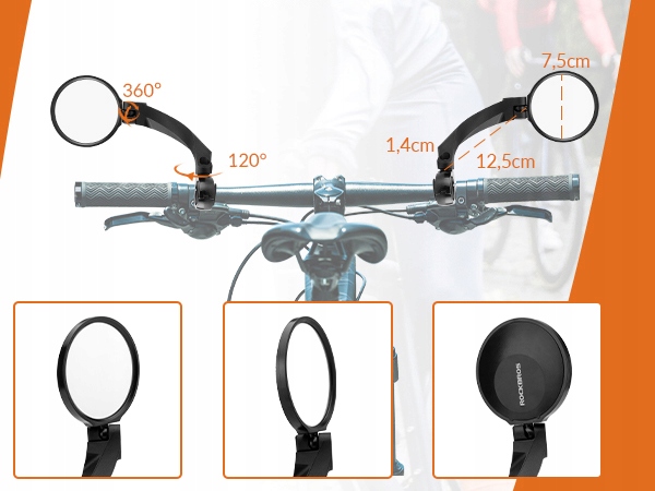 ROCKBROS Lusterko Rowerowe, Obrotowe Obracane 360° Lusterko Wsteczne Lewe Waga 150 g