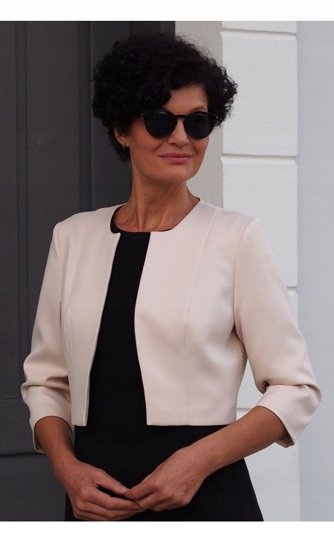 Szykowne bolerko wdzianko stylowy żakiet beżowy 44 Rozmiar 44