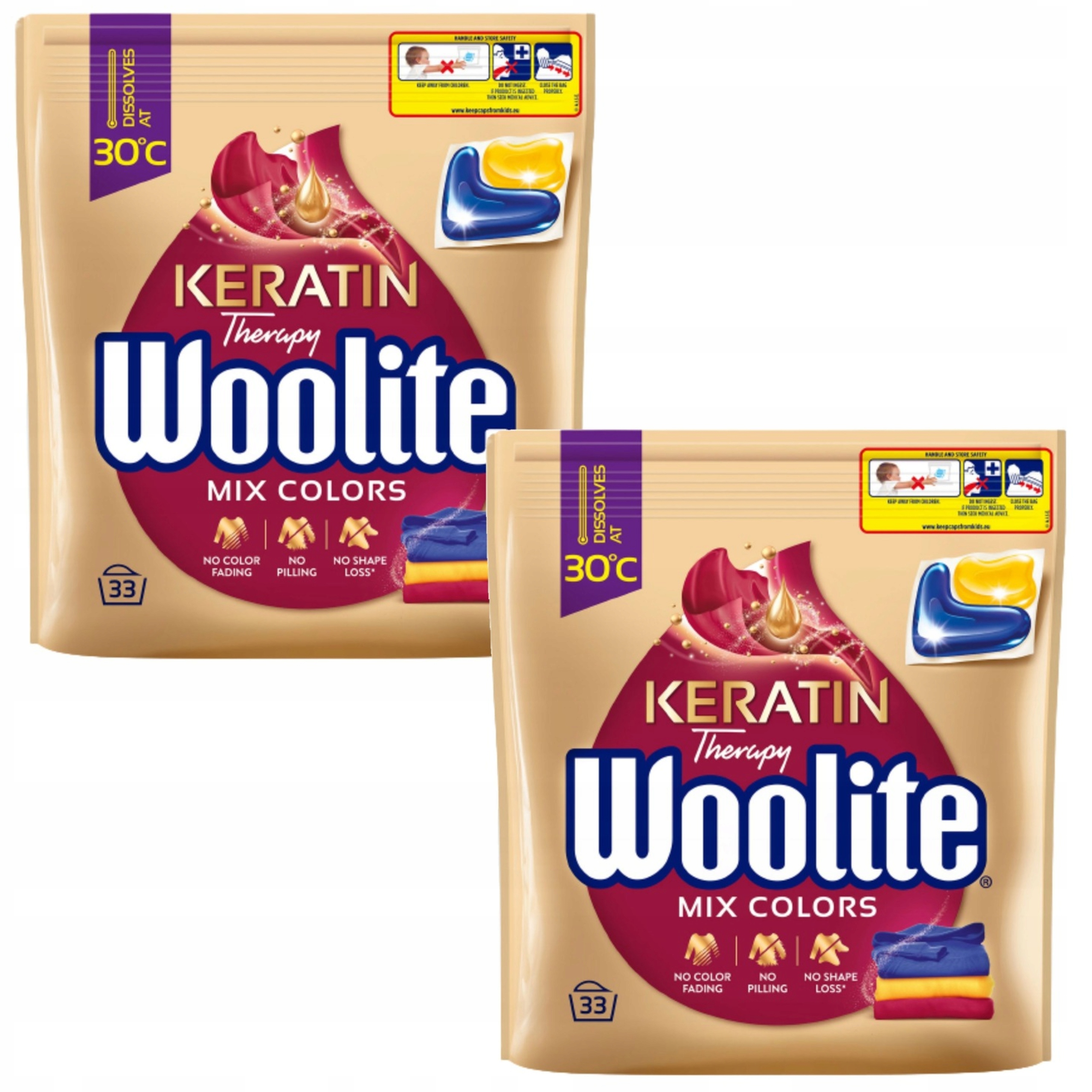 Levně Woolite Sada Kapsle Na Praní Barev S Keratinem 2X33 66 Kusů