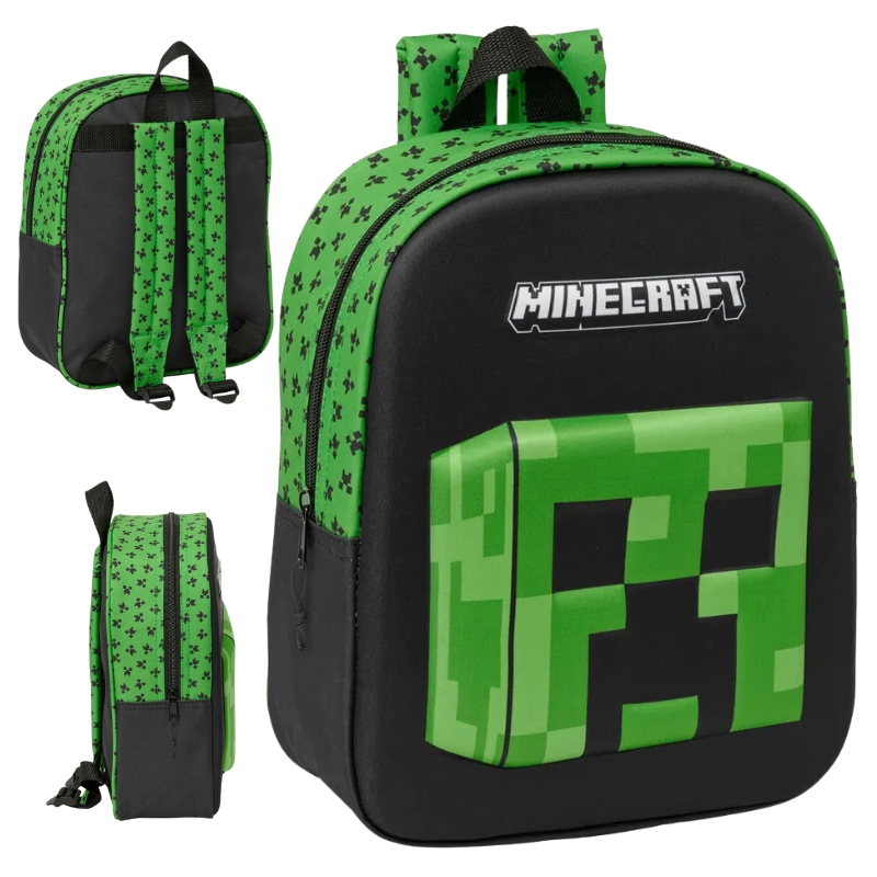 SAFTA VAIKIŠKA MOKYKLINĖ KUPRINĖ SU VIENU SKYRIUMI, 3D SPAUSDINTA „MINECRAFT CREEPER“