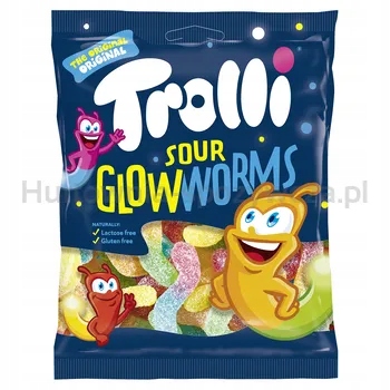 Levně Trolli Sour Glowworms Broučci Želé Bonbony s ovocnou příchutí v kyselém odstínu