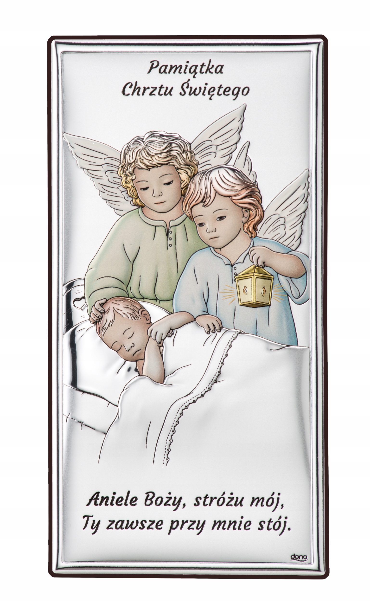 Gravírování Památka Obraz Anděl strážný Stříbrný Obrazek Dárek Panel Křest