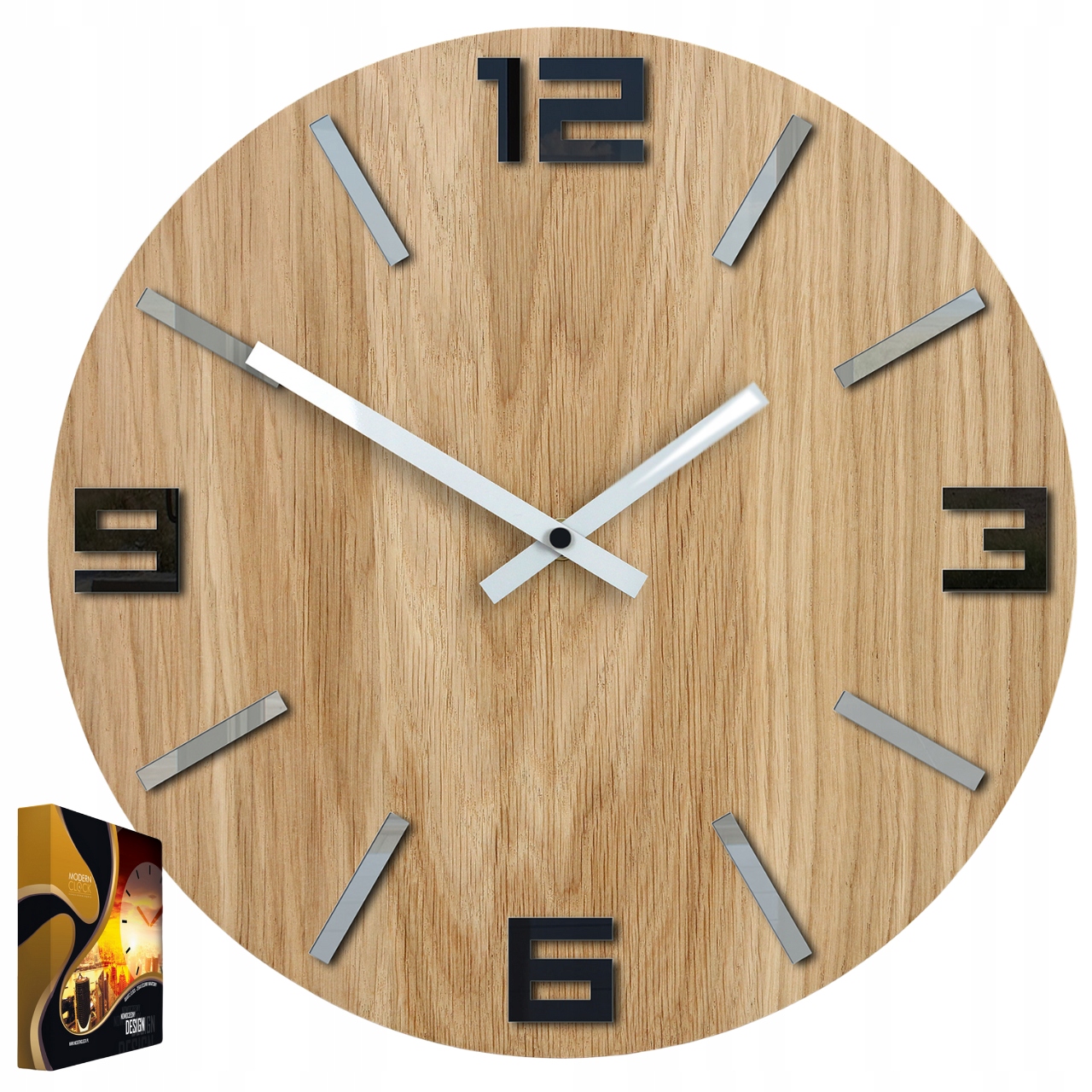 Akrylový nástěnný hodinový strojek Arabic Wood Black 33 cm Kulatý