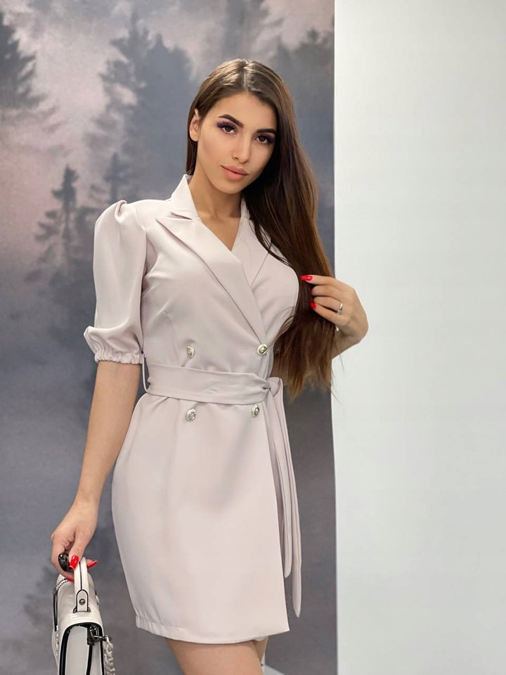 Elegancka sukienka żakietowa Marina beżowa S