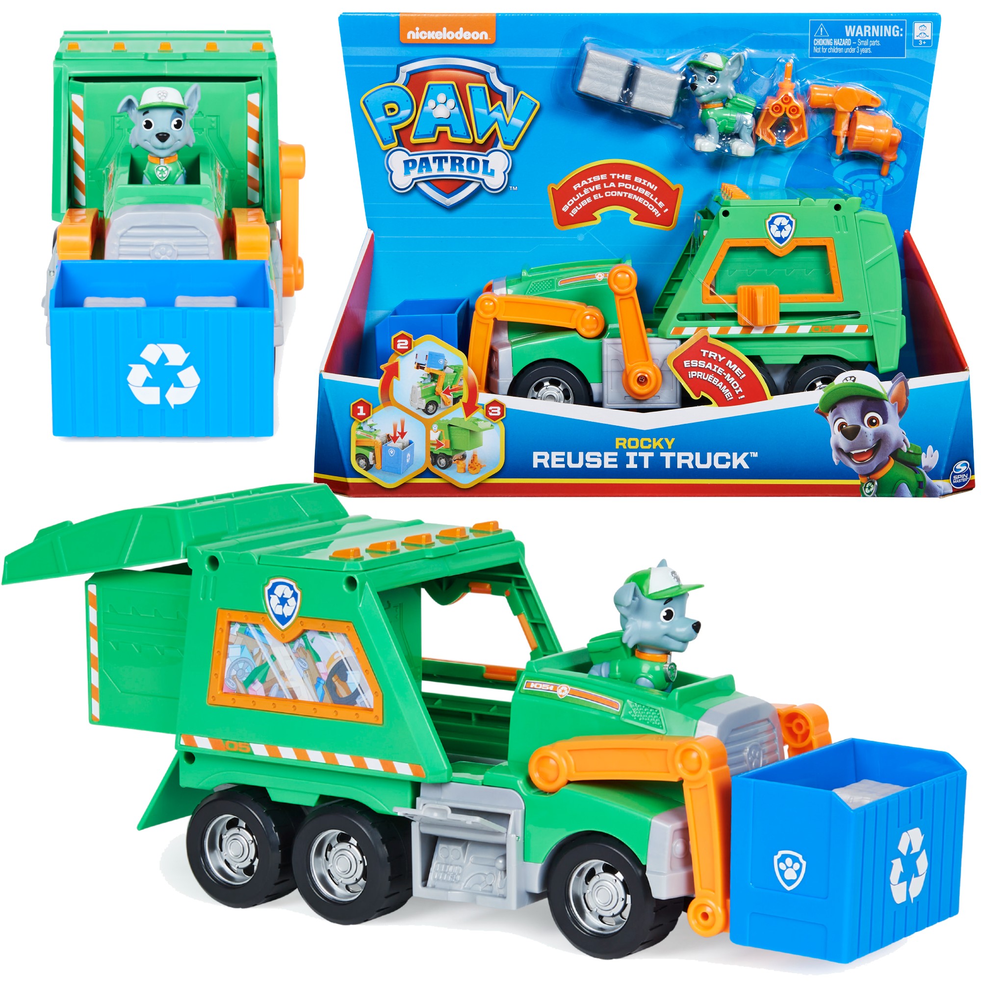 PSI PATROL ROCKY ŚMIECIARKA DUŻA POJAZD DO RECYKLINGU 38 CM + FIGURKA