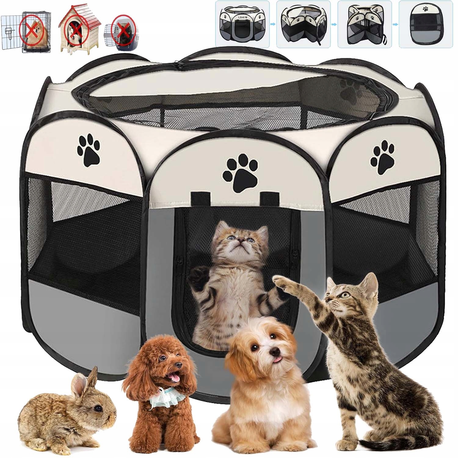 Levně Skládací Lehká Kotec Pelíšek Pro Psa Kočku Klec Do Domu 74X74X43 CM Šedá