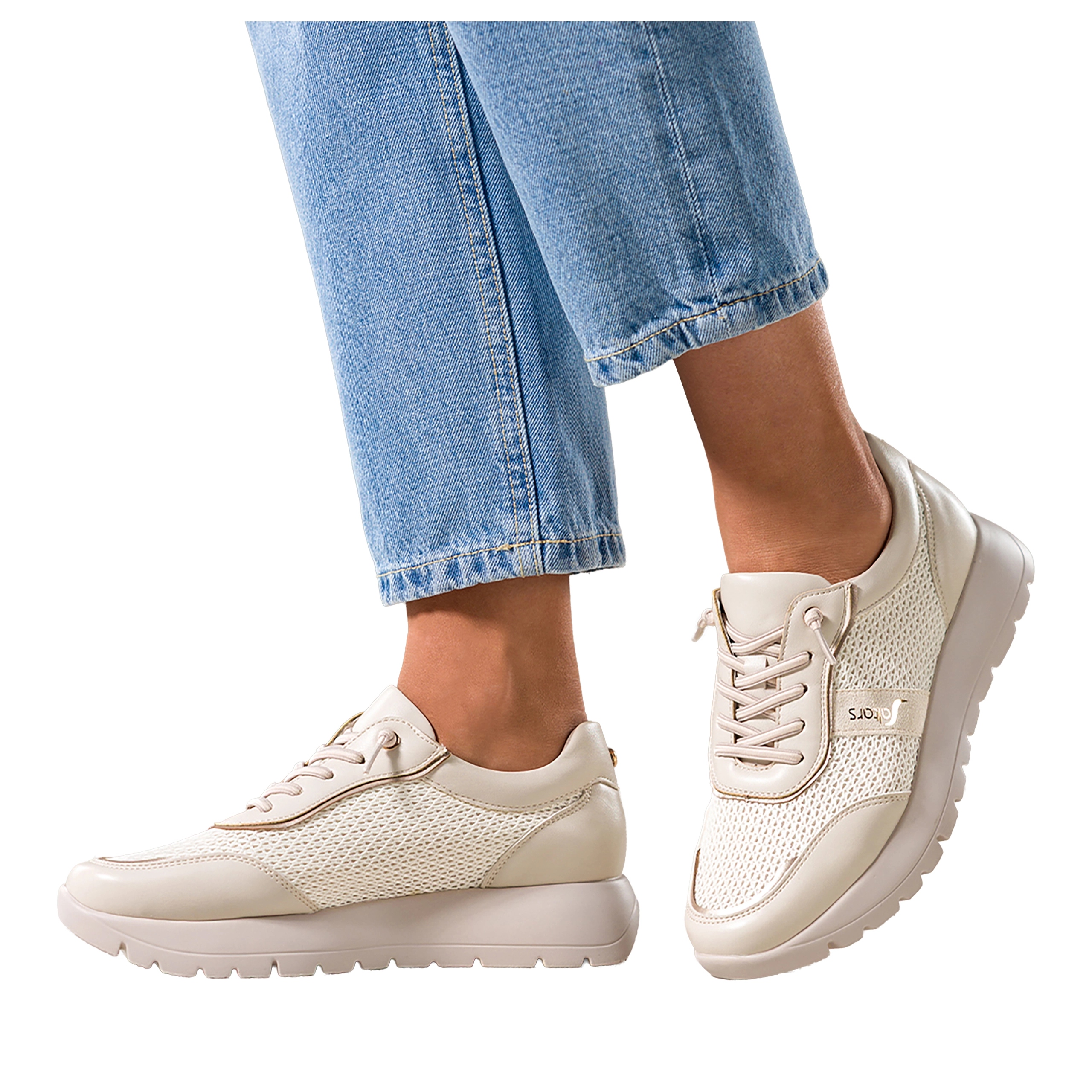 Sneakersy Béžové Dámské Elastické Šňůrky Na Platformě Síťovina vel 38