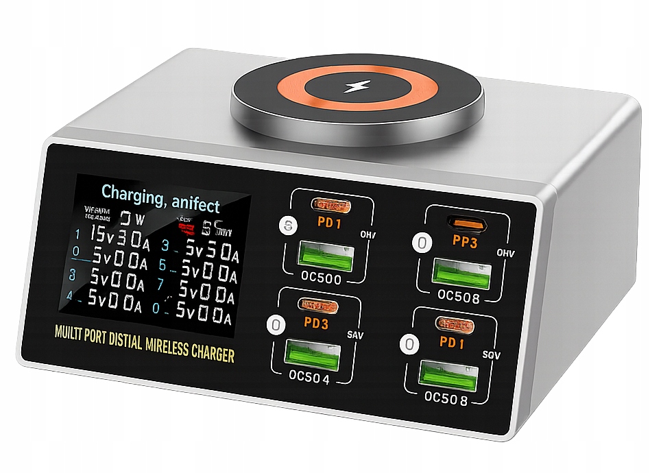 C-Tec nabíjačka 8× Usb Pd Qc 140W s magnetickou bezdrôtovou nabíjačkou 15W