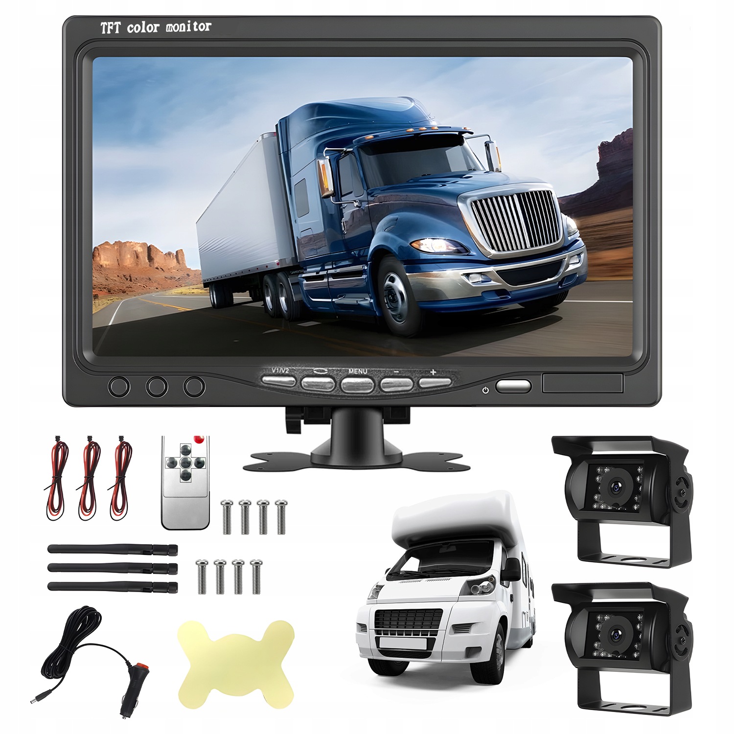 Bezdrôtová Sada 2X Cúvacia Kamera IP68 7'' 12-36V Monitor Cúvacej Linky