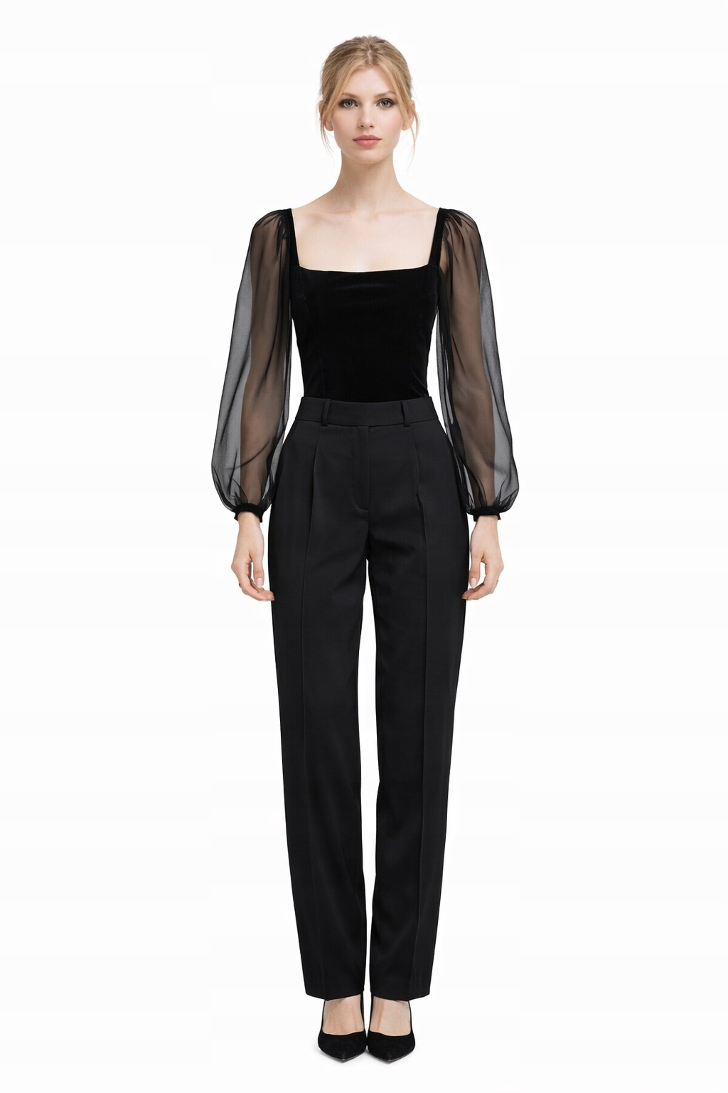 Undress Code Černé Body S Tylovými Rukávy 40 I3B