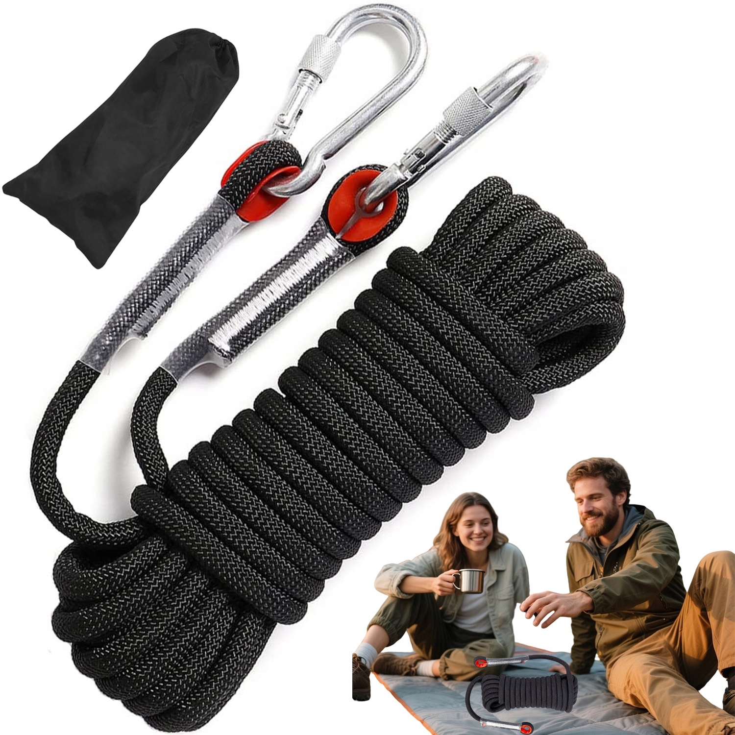 Lina Wspinaczkowa Outdoor 10M Linka Ratunkowa Sznur Nylon Wspinaczka 2 Haki