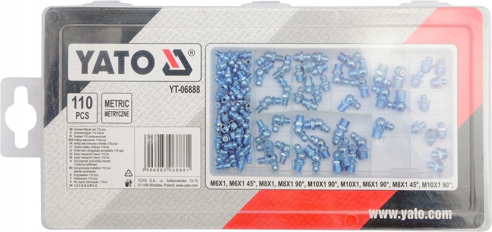 Yato YT-06888 Zestaw smarowniczek metrycznych 110 szt. M6 M8 M10 kalamitki