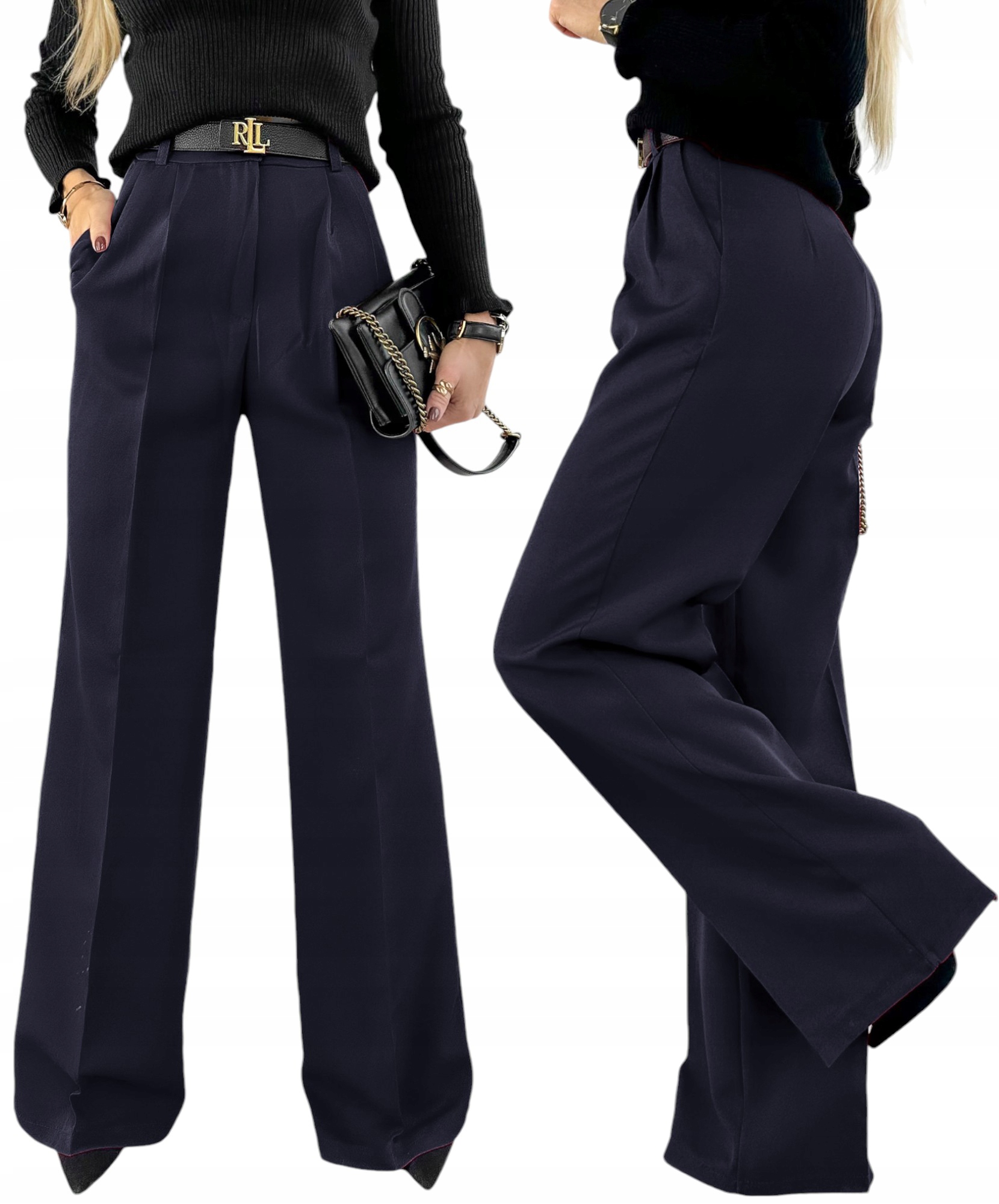 stylowe Spodnie damskie na kant szeroka modna nogawka