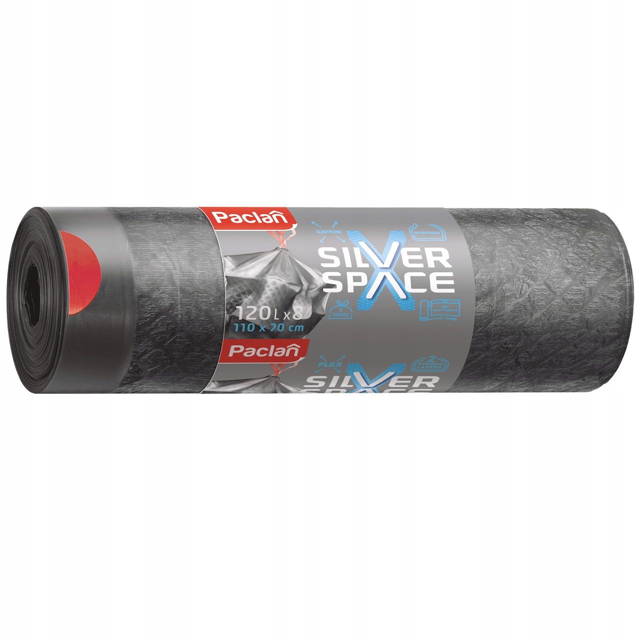 5X Paclan Pytle na odpadky Silver Space s páskou Silné elastické 120L 8 ks