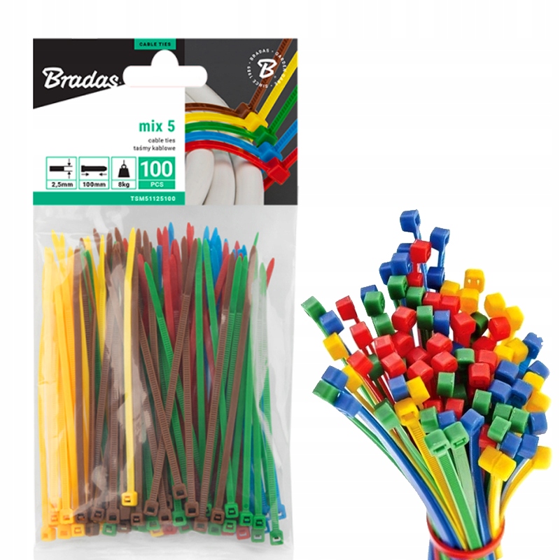 Opaski Zaciskowe Kolorowe 2,5x150 Taśmy Kablowe Trytki Zestaw 100 szt.