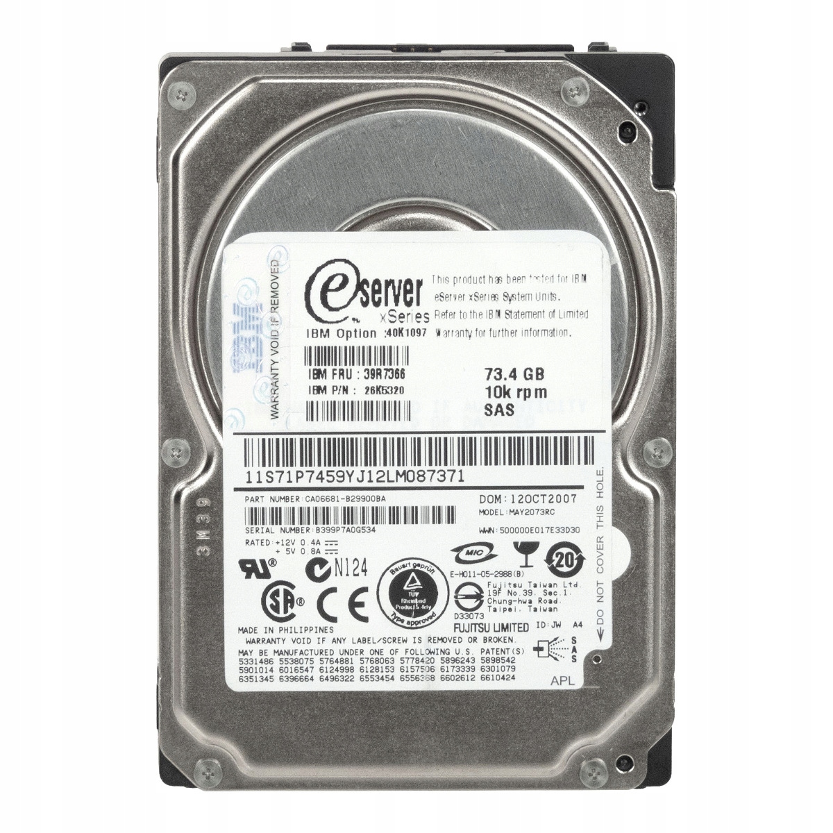 Ibm 39R7366 26K5320 73GB 10K 8MB Sas 2.5'' MAY2073RC