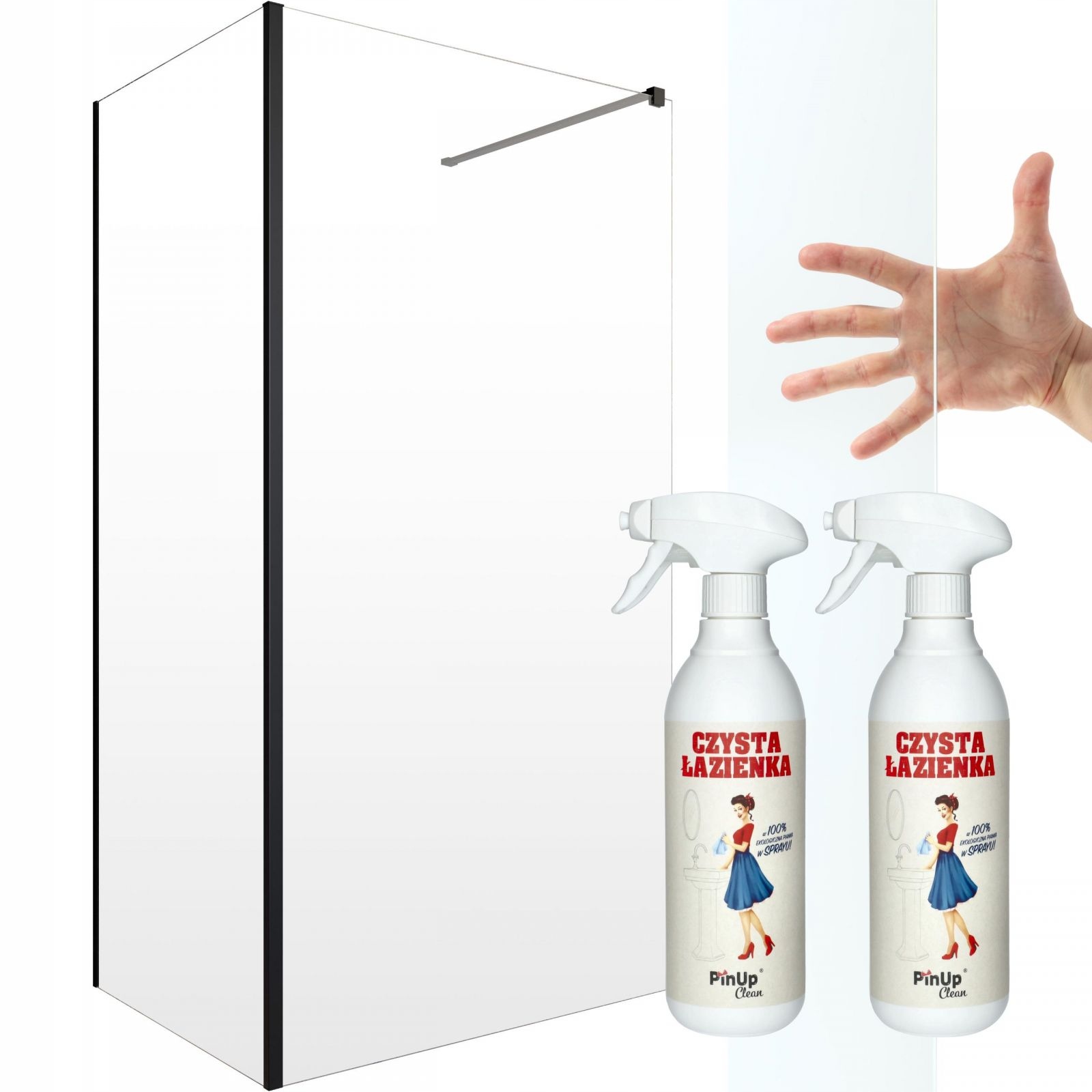 Kabina Walk-In czarna prysznic 120x90 szkło czyst pianka czyszcząca PinUp