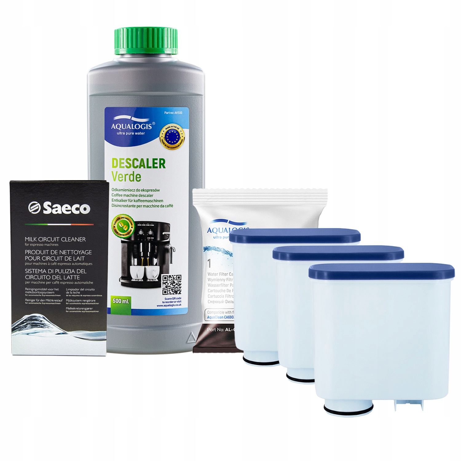 3x Filtr do kávovaru Saeco AL-Clean Odvápňovač Verde 500 ml prášek
