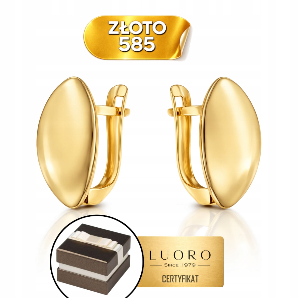 Náušnice Zlaté 585 14K Hladké Elipsy 15 MM Anglické Zapínání