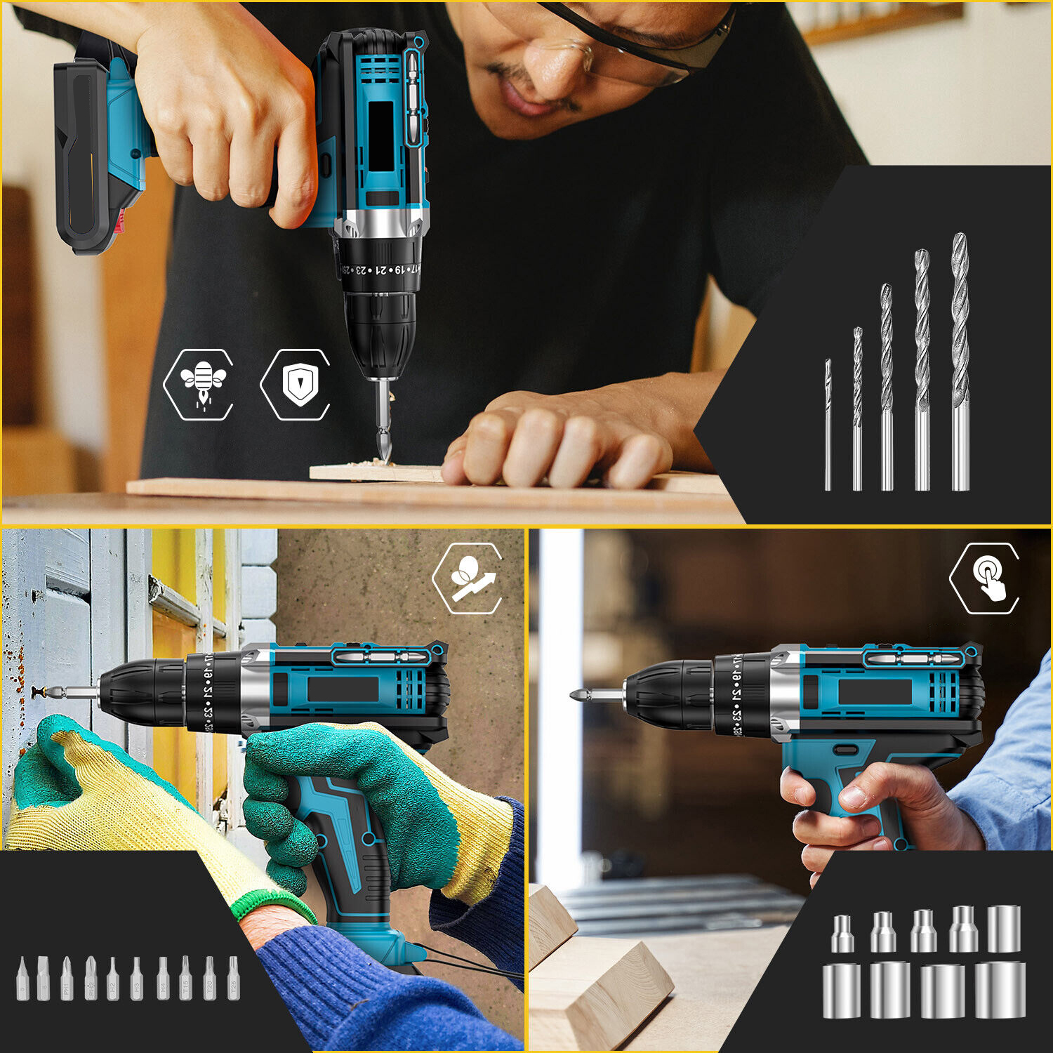 WIERTARKA UDAROWA ELEKTRYCZNA BEZPRZEWODOWY II BIEGI 1500RPM Z LED Waga wiertarki 2.5 kg