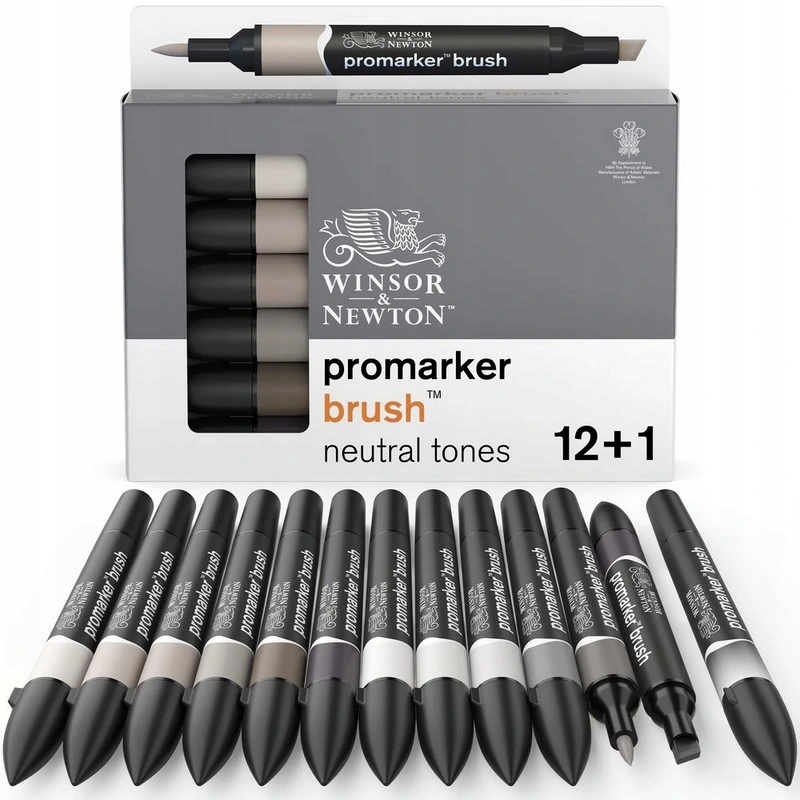 Lihové fixy Winsor & Newton Promarker Brush & Chisel, 12+1ks Neutral Tones