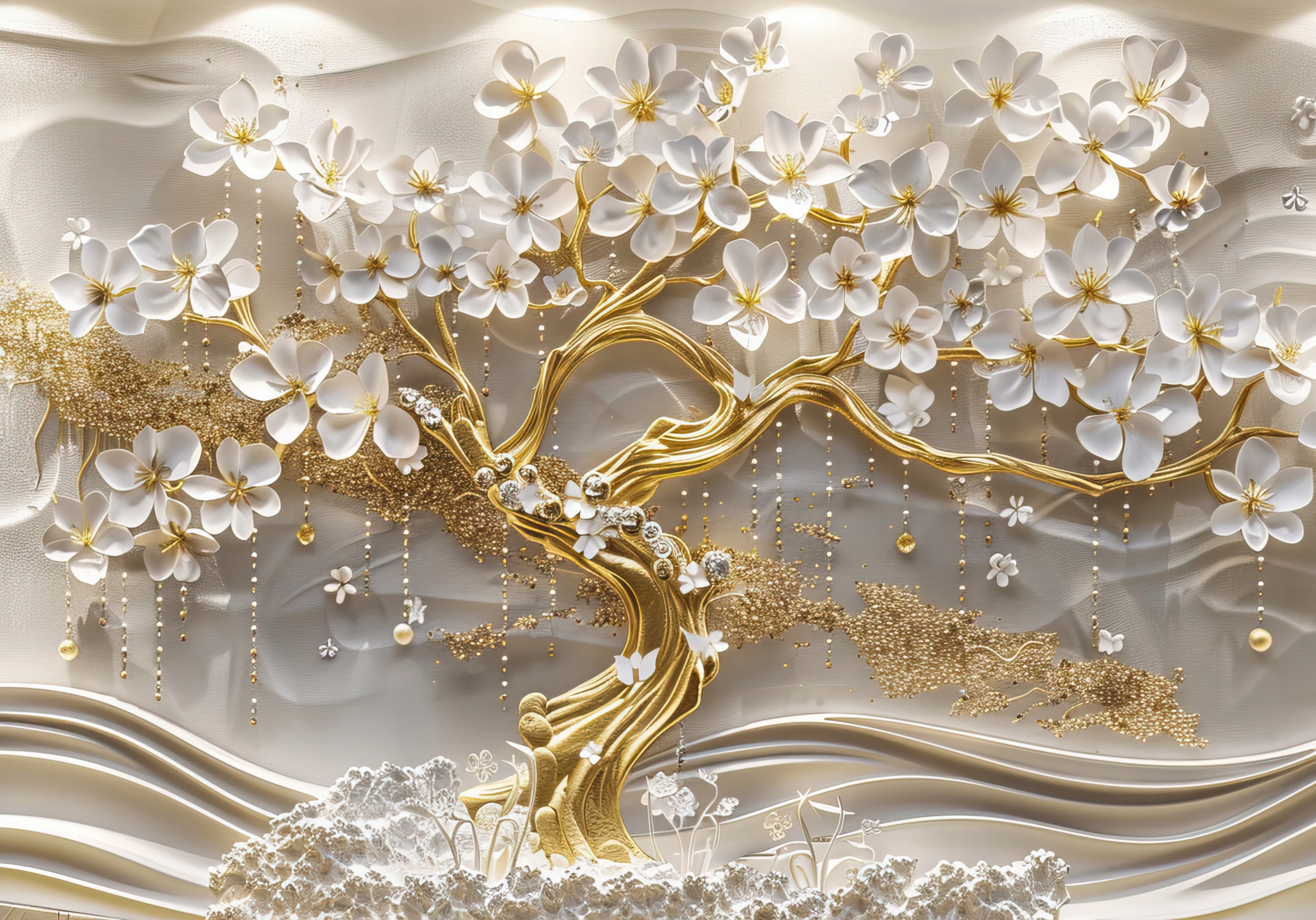 Fototapeta Zlatý strom Květiny 3D Magnolie 400x280 Flizelina