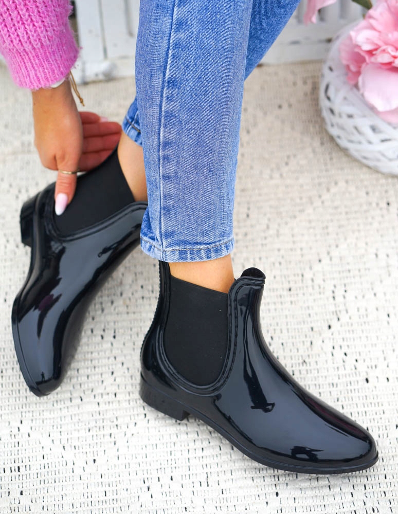 Czarne Lakierowane Kalosze Sztyblety Z Gumą Rozmiar 39