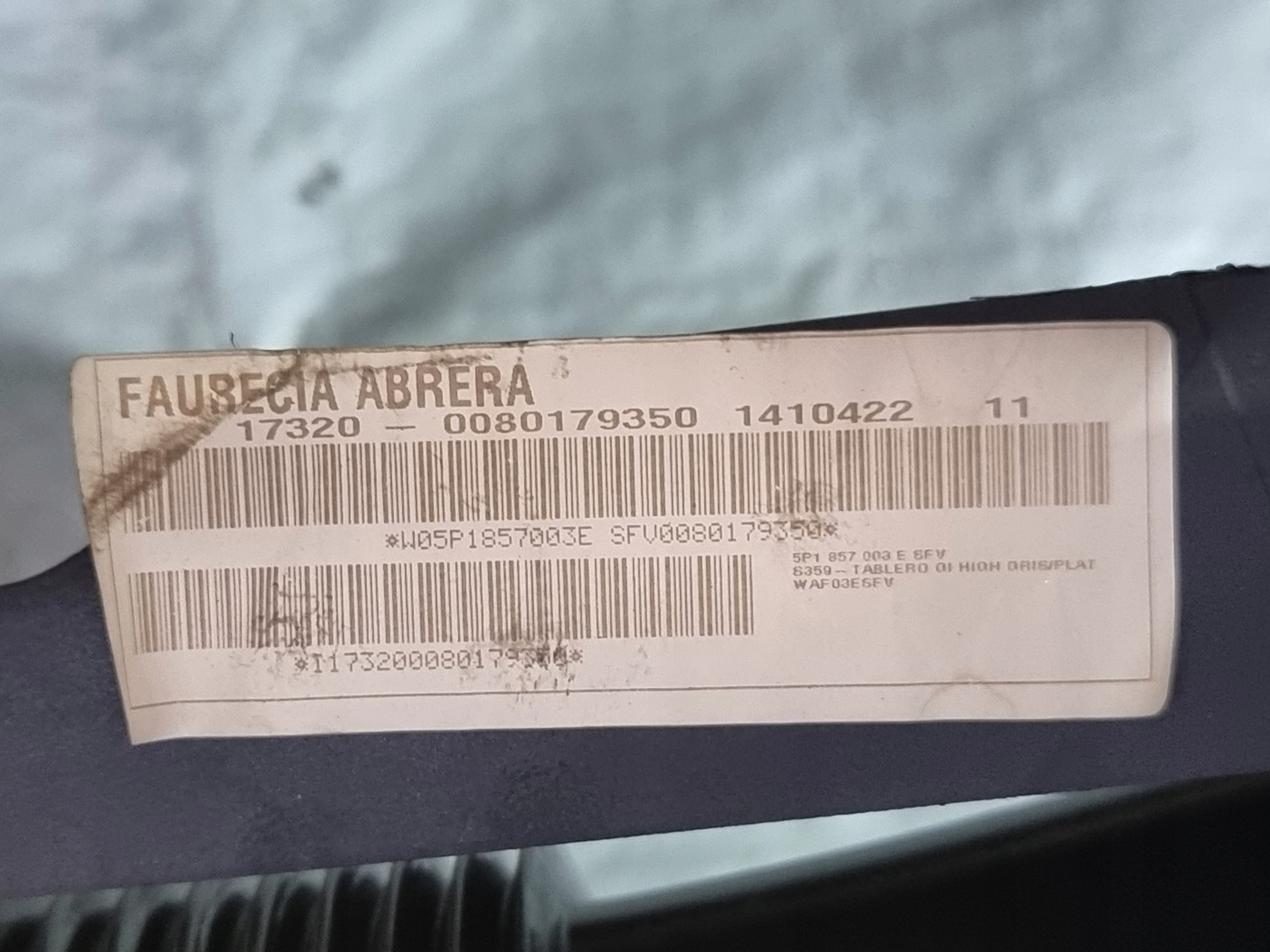 console dashboard instrument panel OE 5P1857003E SEAT ALTEA 05r