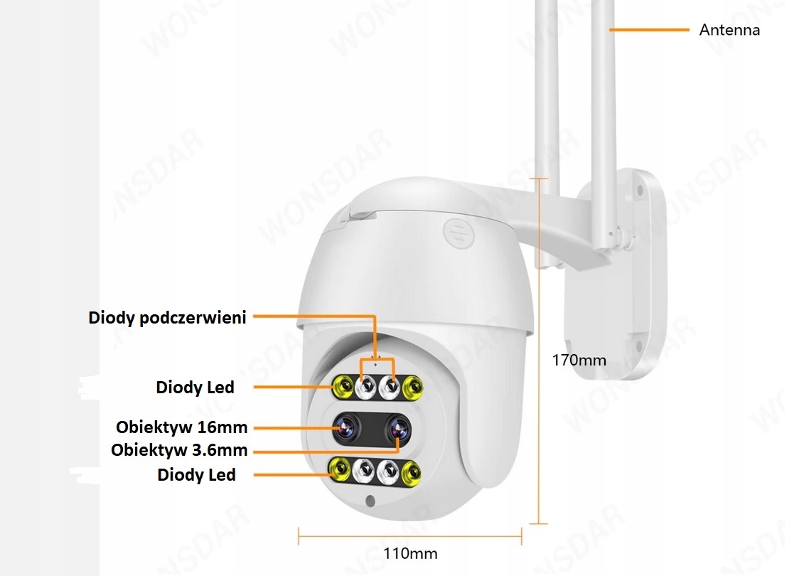KAMERA OBROTOWA ZEWNĘTRZNA IP DWA OBIEKTYWY ALARM