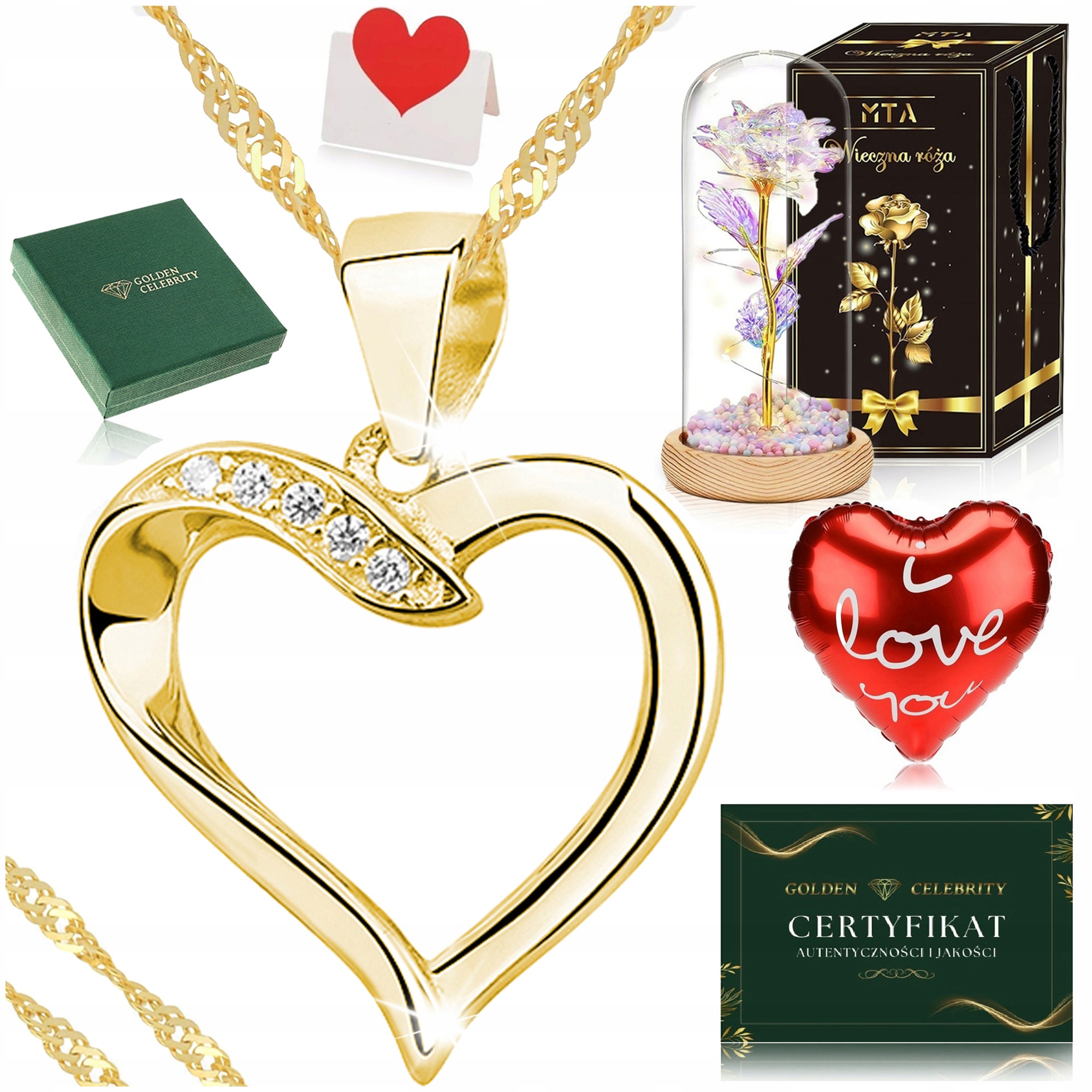 Zlatý Řetízek Se Srdíčkem 925/585+VĚČNÁ Růže Dárek Pro Maminku