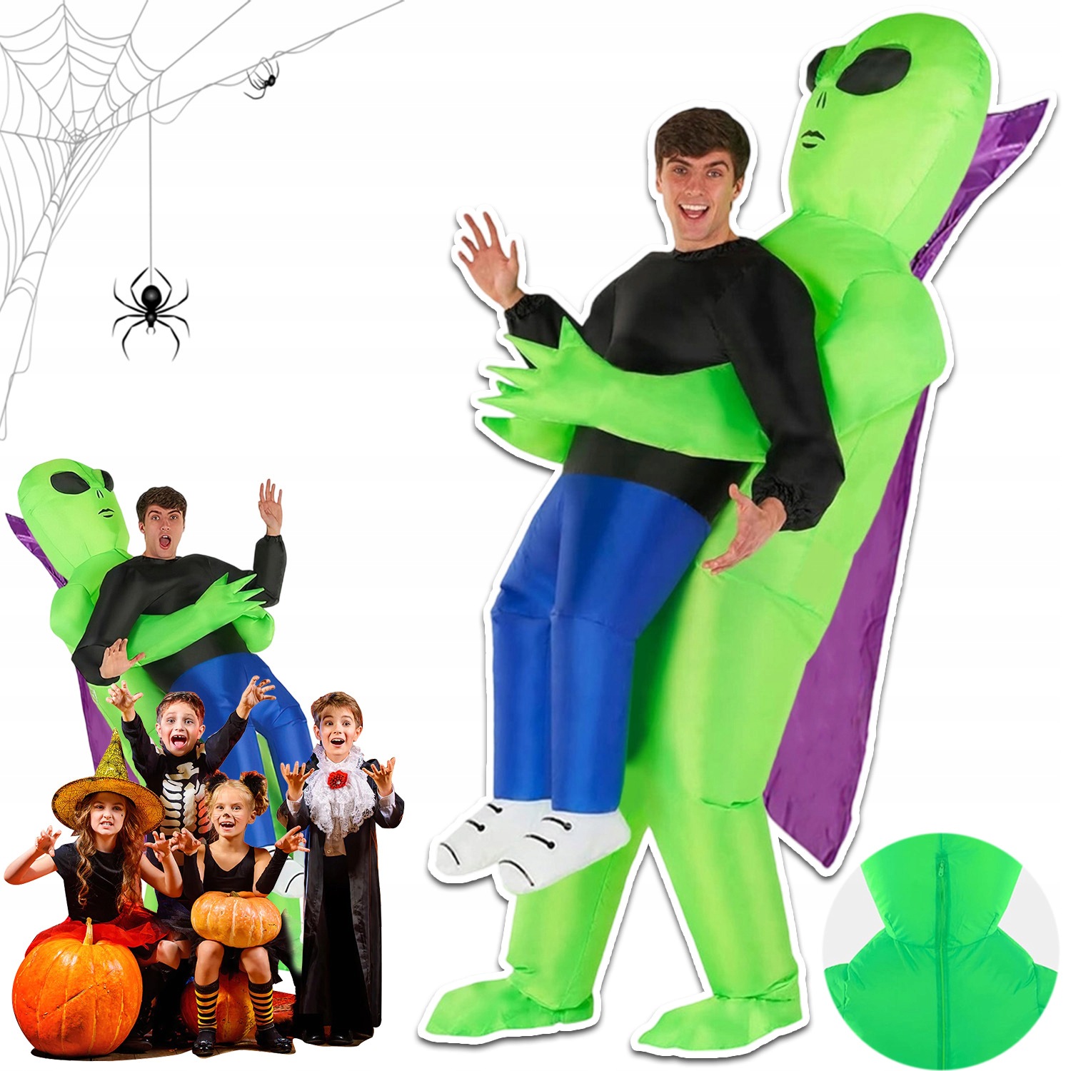 Kostým Alien Zelený Nafukovací Převlek Halloween Karneval