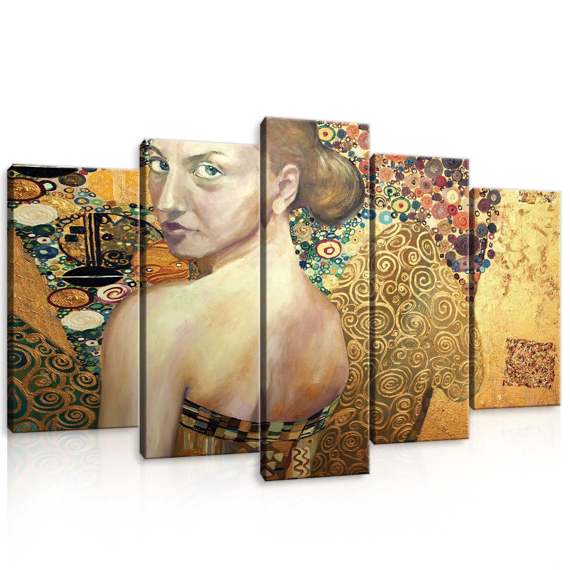 Obraz 100x60 modulární polyptych bez rámu zlatý Klimt moderní vzory