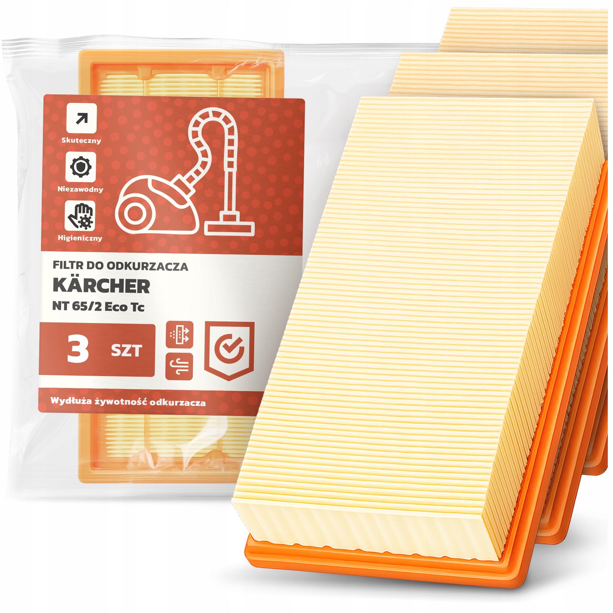 3x Vzduchový Filtr Pro Vysavač Kärcher Nt 65/2 Eco Tc Výkonný Filtr Em-w